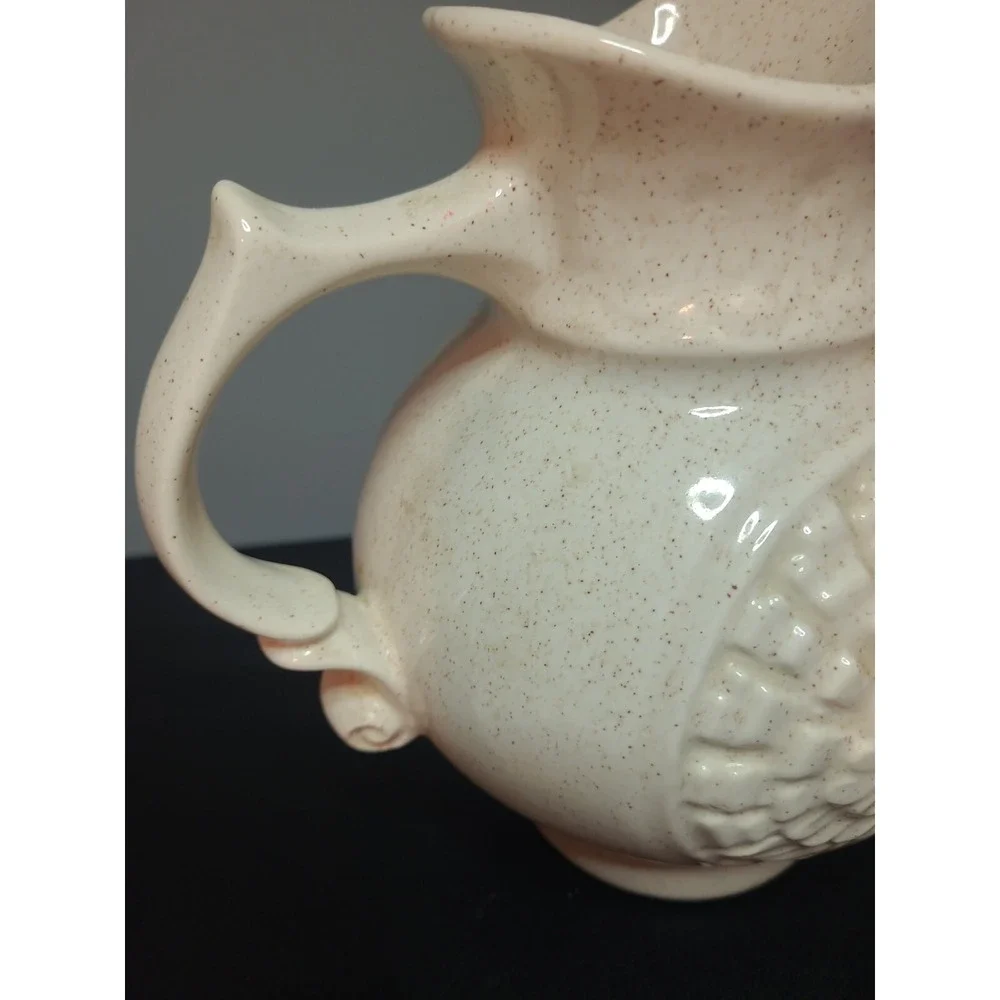 Vintage 1968 McCoy Art Pottery Speckled Cream Turkey Cameo Pattern 64oz. Pitcher